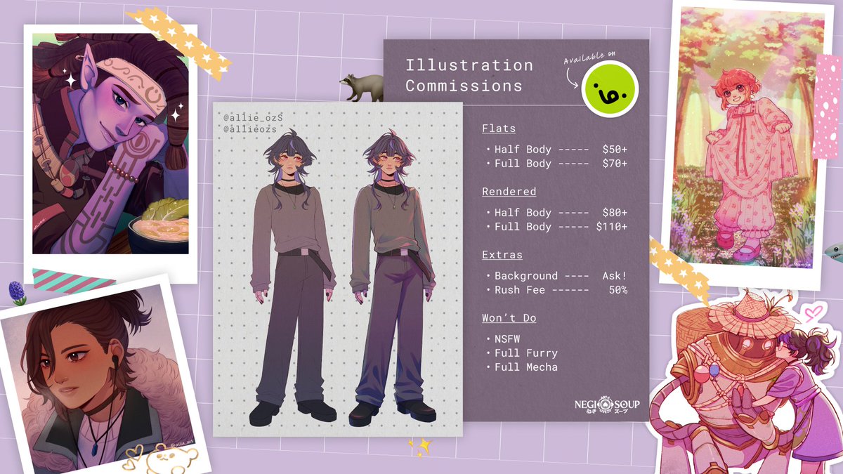 negisoup_art's tweet photo. ⋆⁺｡˚⋆˙‧₊☽ ◯ ☾₊‧˙⋆˚｡⁺⋆
Our very own @allie_ozS is now open for illustration work on  #VGEN🦝✨

💖+🔁 are greatly appreciated !! 🦈💋
#VGenOpen

+ more examples in thread 🔗 https://t.co/zOe1z8MSHy