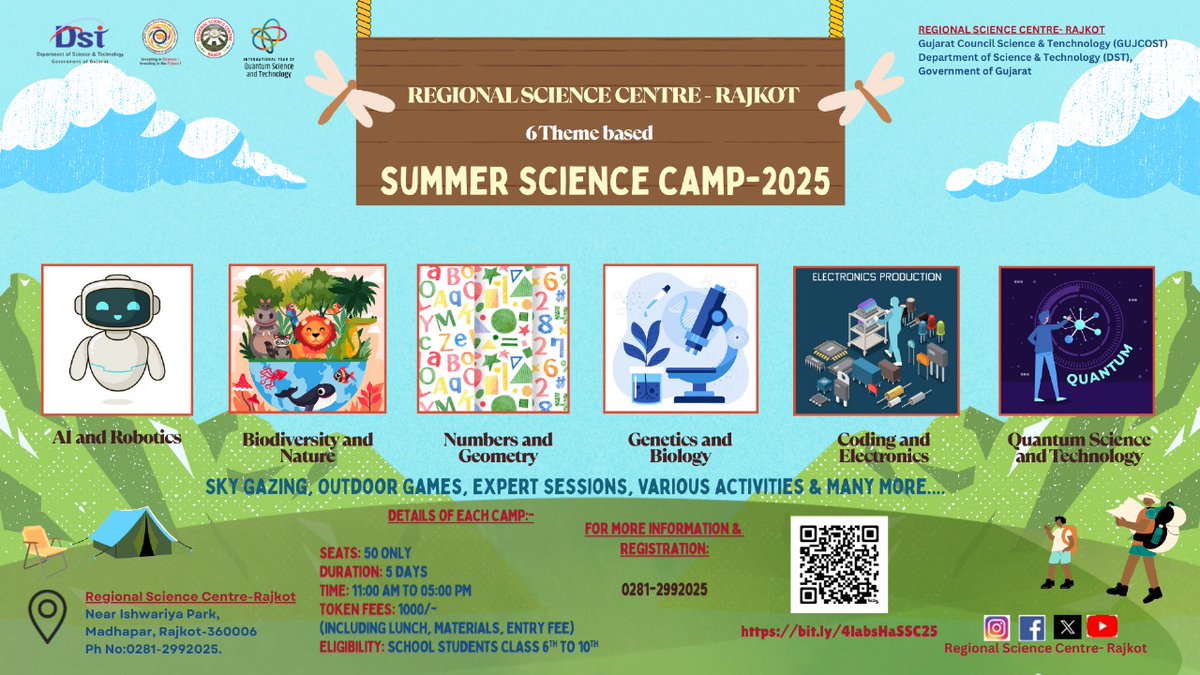 RSCRajkot's tweet photo. Exciting news..!
Regional Science Centre-Rajkot @RSCRajkot announces @InfoGujcost inspired 6 Theme based '#summer #Science #camp 2025! Register now & unleash the #scientist within you! Limited seats!
#ScienceWorkshop #SummerCamp #Rajkot #ScienceEducation https://t.co/PlRIGNQ2Fd