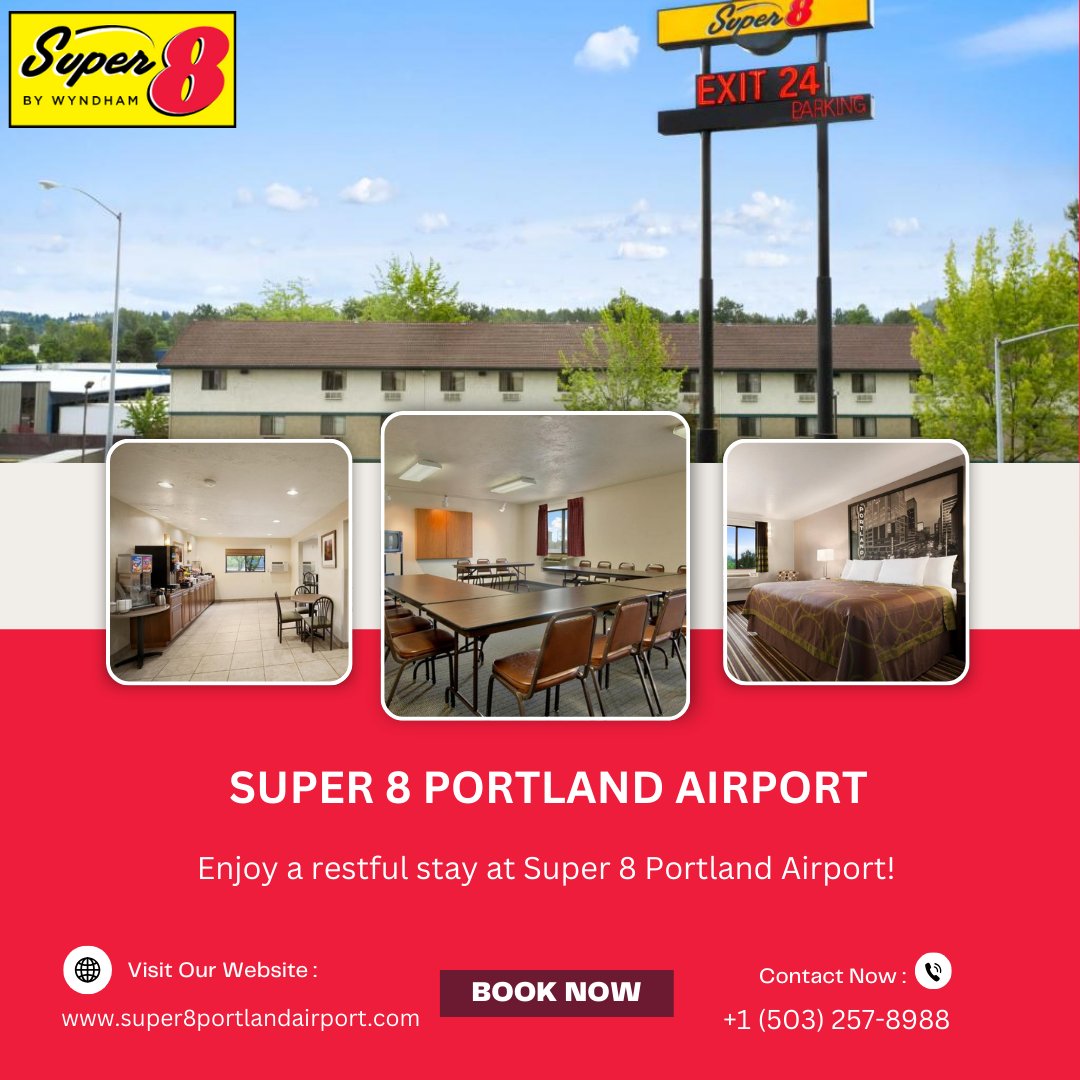 Super8PDX's tweet photo. Stay near the airport with ease at Super 8 Portland. Enjoy free breakfast and a shuttle service for a stress-free visit. Book now!
📍 Visit: https://t.co/jl4N6jtNY1
 #Super8Portland #AirportStay #TravelMadeEasy #PortlandHotels https://t.co/Laj4E7nHm3