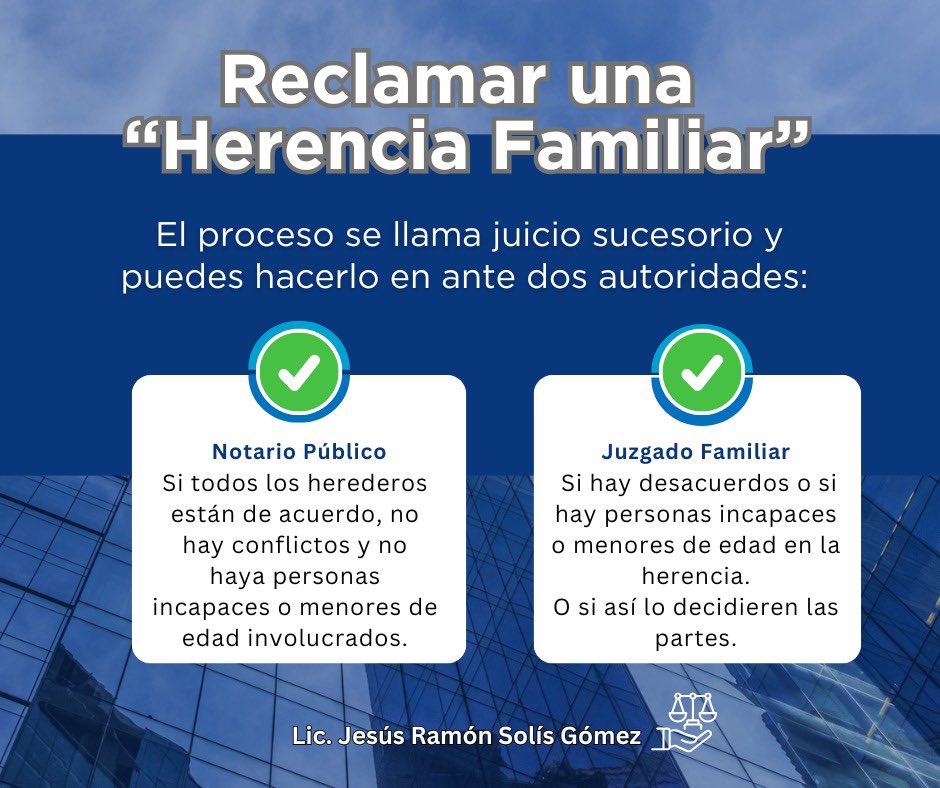 ¿Dónde puedo reclamar la #herencia de un #familiar fallecido?

El proceso se llama #juicio sucesorio y puedes hacerlo en ante dos autoridades: con un #notariopúblico o en un #Juzgado Familiar