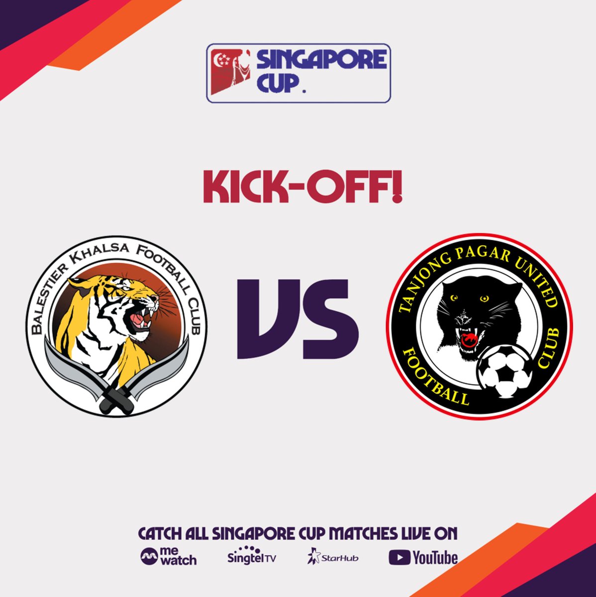 KICK-OFF! Balestier vs Tanjong Pagar #SGCup #BALTPU LIVE ➡️ YouTube  (https://t.co/7JhMwUeQJU), meWATCH (https://t.co/fHQKsnZydU), Singtel Ch 112