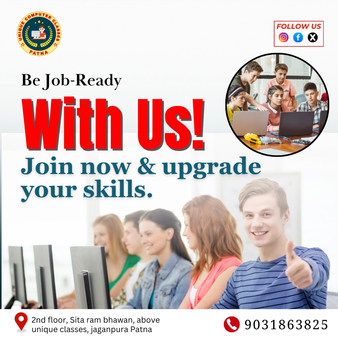 uniquecomputer0's tweet image. 💻🚀 Be Job-Ready with Unique Computer Classes! 🚀💻
Upgrade your skills and boost your career with expert training. Enroll today and take the first step toward success! ✅

#UniqueComputerClasses #JobReady #SkillUpgrade #LearnComputers #ITTraining #CareerGrowth