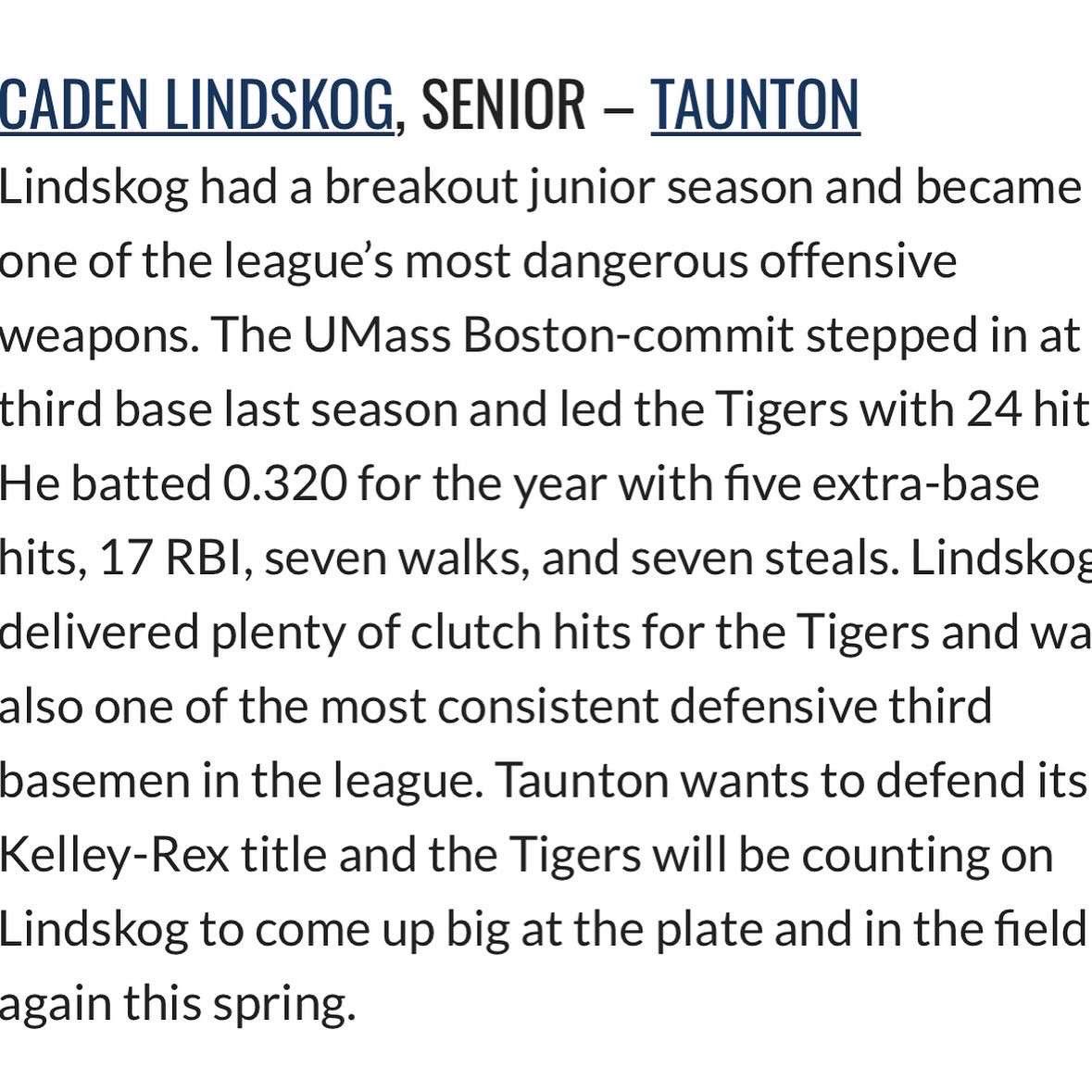 Taunton Baseball (@dirtytbaseball) on Twitter photo 📢Player Shoutout📢
Caden Lindskog has been
named a "Player to Watch" by <a href="/HockomockSports/">HockomockSports</a>
A Senior Third Baseman with a powerful bat and steady glove, he's a key leader on the field this season for the Tigers. Congrats <a href="/LindskogCaden/">Caden Lindskog</a>
read more ➡️ 📢Player Shoutout📢
Caden Lindskog has been
named a "Player to Watch" by <a href="/HockomockSports/">HockomockSports</a>
A Senior Third Baseman with a powerful bat and steady glove, he's a key leader on the field this season for the Tigers. Congrats <a href="/LindskogCaden/">Caden Lindskog</a>
read more ➡️