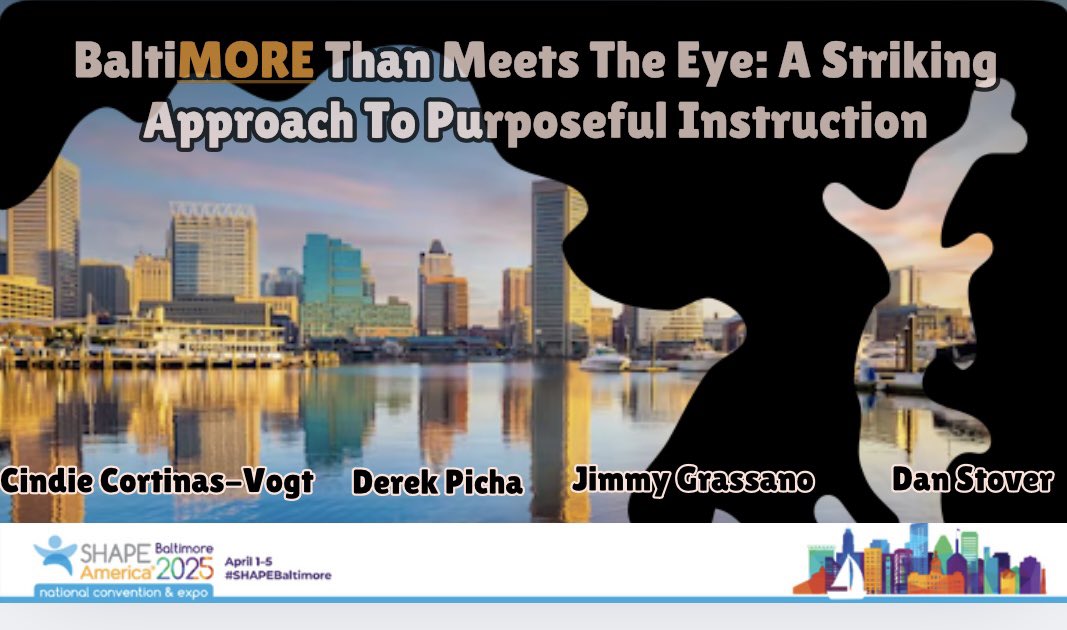 Jimmy Grassano (@clesphysed) on Twitter photo Join us in #SHAPEBaltimore for “A Striking Approach to Purposeful Instruction”. <a href="/CindieLou70/">Cindie Lou</a>, <a href="/MrPicha_PE/">Derek Picha</a>, and Dan Stover are Rockstars! We can’t wait to share our love and passion for #PhysEd and learn with everyone!
Wednesday, April 2
Ballroom 2
10:45-11:45 Join us in #SHAPEBaltimore for “A Striking Approach to Purposeful Instruction”. <a href="/CindieLou70/">Cindie Lou</a>, <a href="/MrPicha_PE/">Derek Picha</a>, and Dan Stover are Rockstars! We can’t wait to share our love and passion for #PhysEd and learn with everyone!
Wednesday, April 2
Ballroom 2
10:45-11:45