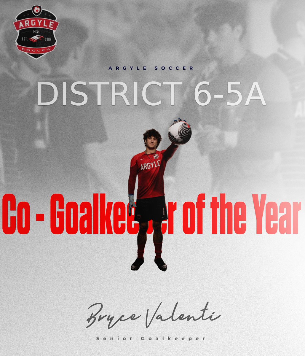 2025 District 6-5A Co-Goalkeeper of the Year
Bryce Valenti