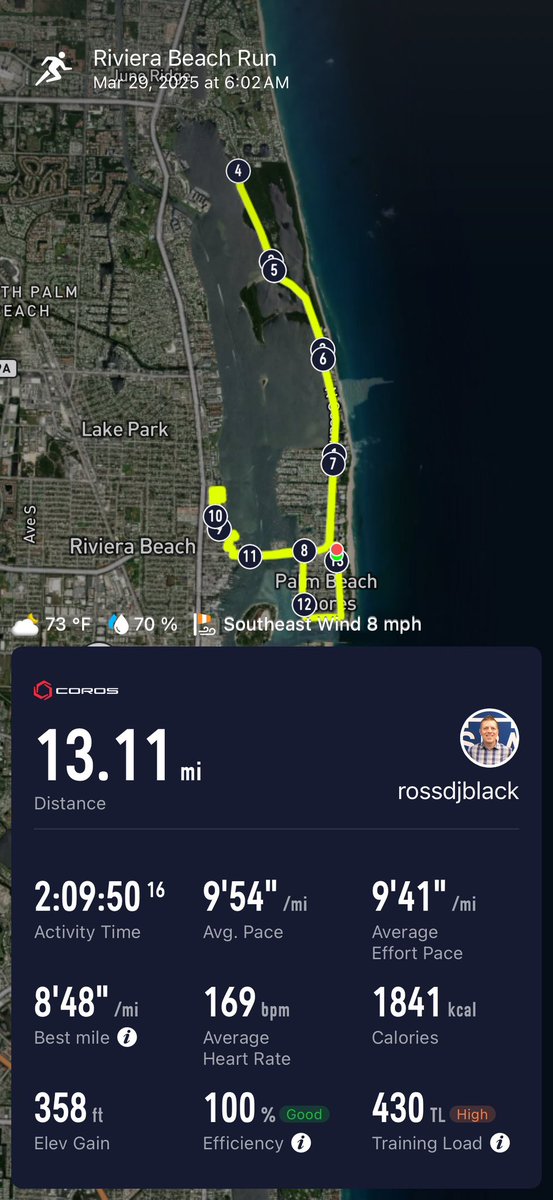 rossdjblack's tweet photo. 13.1 Done at the Run Singer Island Half Marathon. Great run. Thought of my precious family each step of the way. https://t.co/KsGKmHTOif