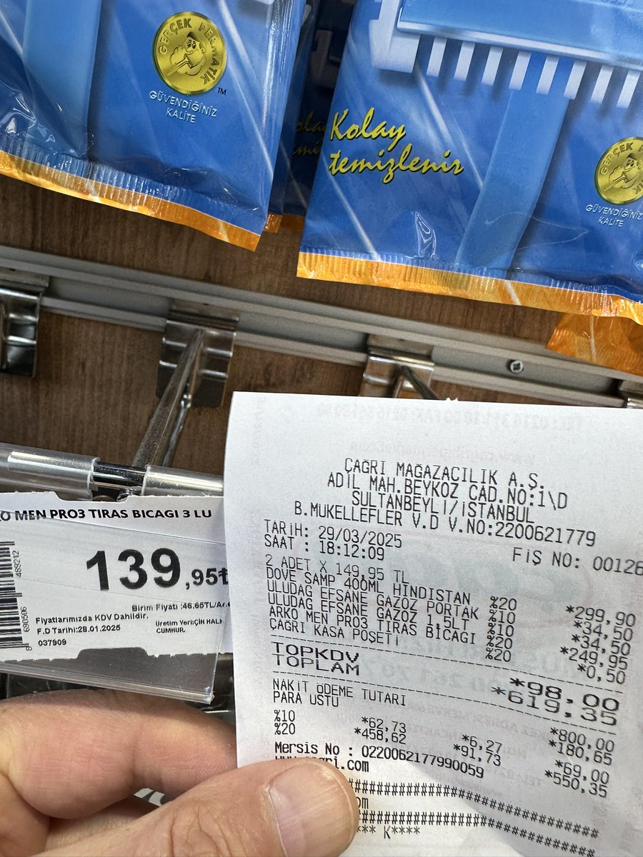 Rafta 139,95 kasada 259,95 TL üstelik kaba davranan personel.
<a href="/ticaret/">T.C. Ticaret Bakanlığı</a> <a href="/TCTarim/">T.C. Tarım ve Orman Bakanlığı</a> <a href="/SultanbeyliBel/">Sultanbeyli Belediyesi</a> <a href="/RTErdogan/">Recep Tayyip Erdoğan</a> @cagrimagazacilik