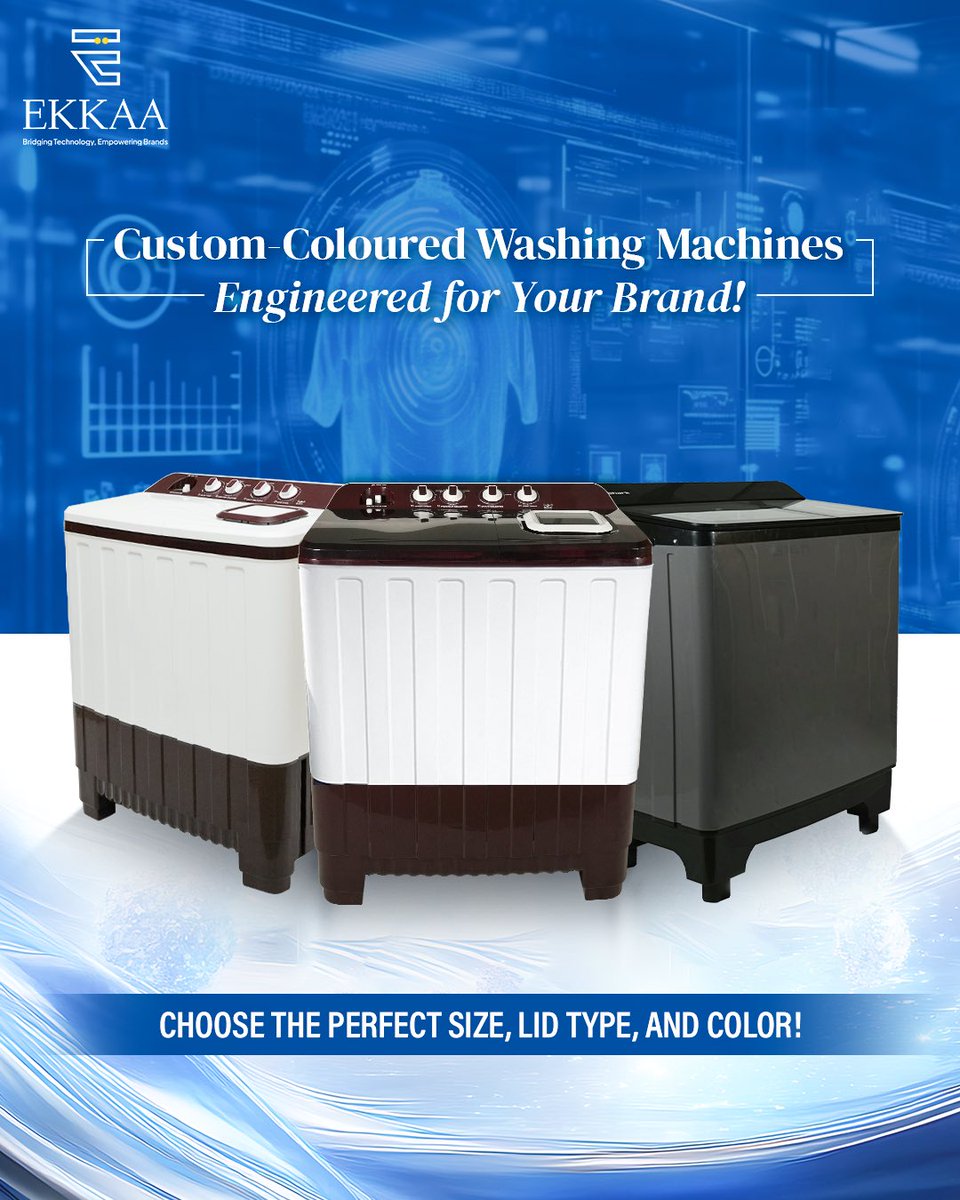 ekkaaofficial's tweet image. Washing machines customized for your brand. Speak your brand’s personality with our custom-coloured washing machines available in different types of lids, load sizes and colors.

#ekkaaelectronics #smartwashing #customcolouredwashingmachines #OEM #ODM