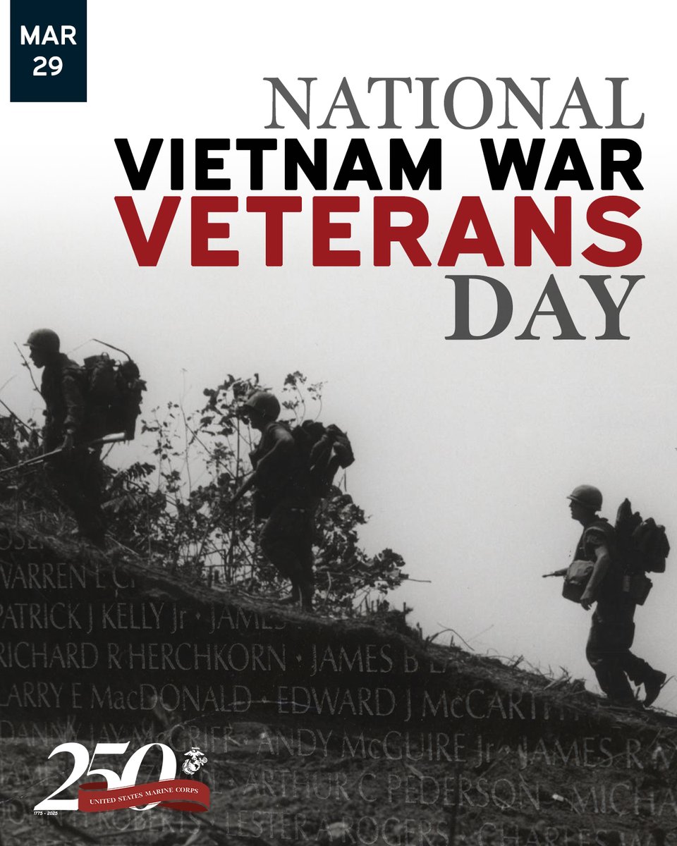 USMC's tweet image. #Marines with Lima Company, 3rd Battalion, 9th Marine Regiment, move up a ridgeline north of A Shau Valley during Operation Dewey Canyon in 1969.  

Today, we honor the approximately 450,000 Marines who served during the Vietnam War.