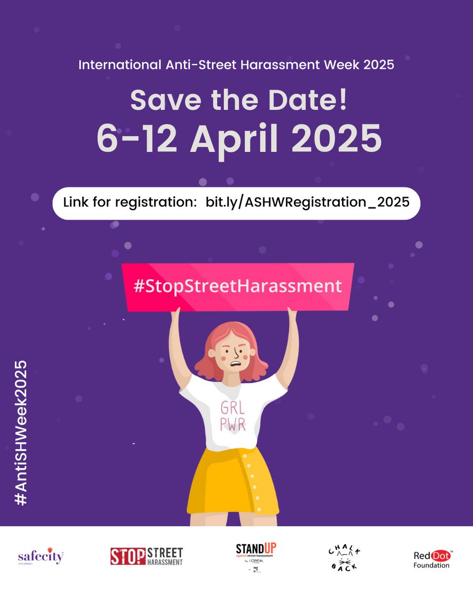 TheSafecityApp's tweet photo. Be part of the change! #AntiStreetHarassmentWeek2025 ✨

Walk boldly, speak up, and reclaim your space—every step challenges harassment!

📢Take action: Host events, share stories, use art &amp; social media!

🔗Register Now: https://t.co/s5V0guPO7P 

#Safecity #RedDotFoundation https://t.co/8WMxyS1j3T