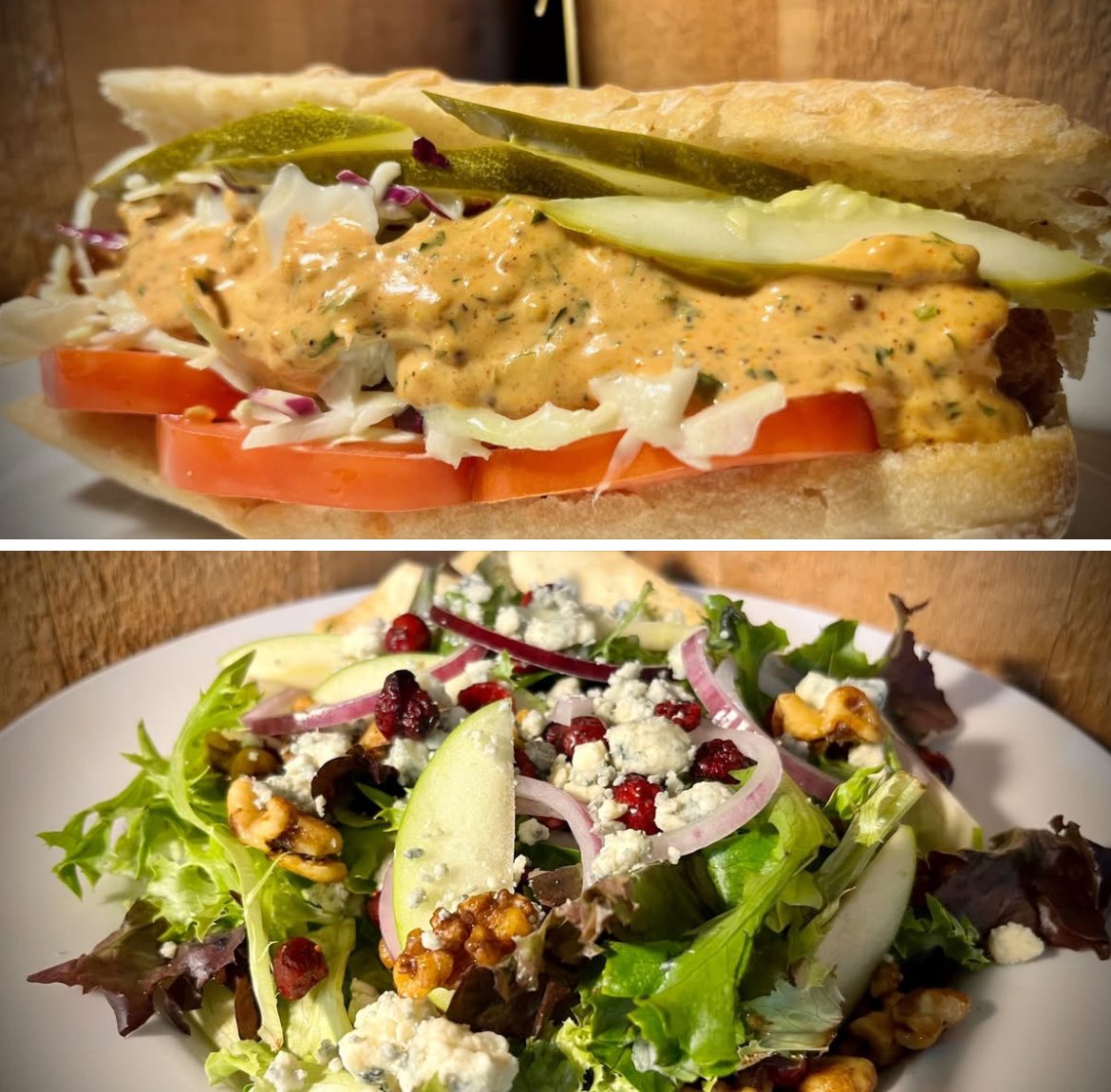 Saturday’s Plate Features: -
-Country Fried Catfish Po’Boy
Apple Walnut Salad w/ Granny Smiths, red onion, candied walnuts, blue cheese &amp; balsamic vinaigrette.