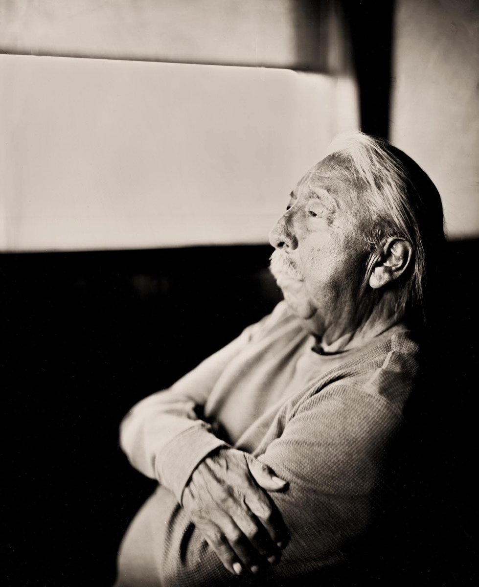 "Doing Time" with Leonard Peltier (Wind Chases the Sun), Chippewa / Lakota photographed for the first time in the historic wet plate collodion process of silver on black glass.  Leonard has served 49 years in the Leavenworth Federal Penitentiary.