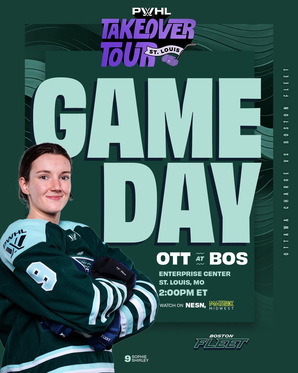 Showtime in St. Louis! 🎷

🆚: <a href="/PWHL_Ottawa/">Ottawa Charge</a> 
⏰: 1:00PM CT / 2:00PM ET
📍: <a href="/Enterprise_Cntr/">Enterprise Center</a> 
📺: <a href="/NESN/">NESN</a> <a href="/MatrixMidwest/">MatrixMidwest</a> 
🎟️: bit.ly/4i2GOhu