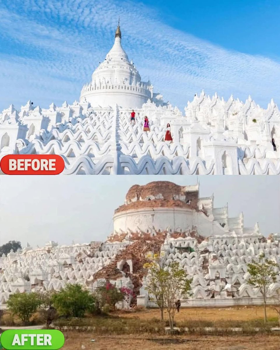 harkar_hak's tweet photo. Sinphyumae Pagoda, one of Myanmar’s most iconic sites, was reduced to rubble by the 7.7M earthquake. More than a monument, it was a symbol of heritage, art &amp; pride. A devastating loss for history.
#WhatsHappeningInMyanmar #Sagaing #HelpMyanmarRecover #MyanmarEarthquake https://t.co/awjK1JHQyJ