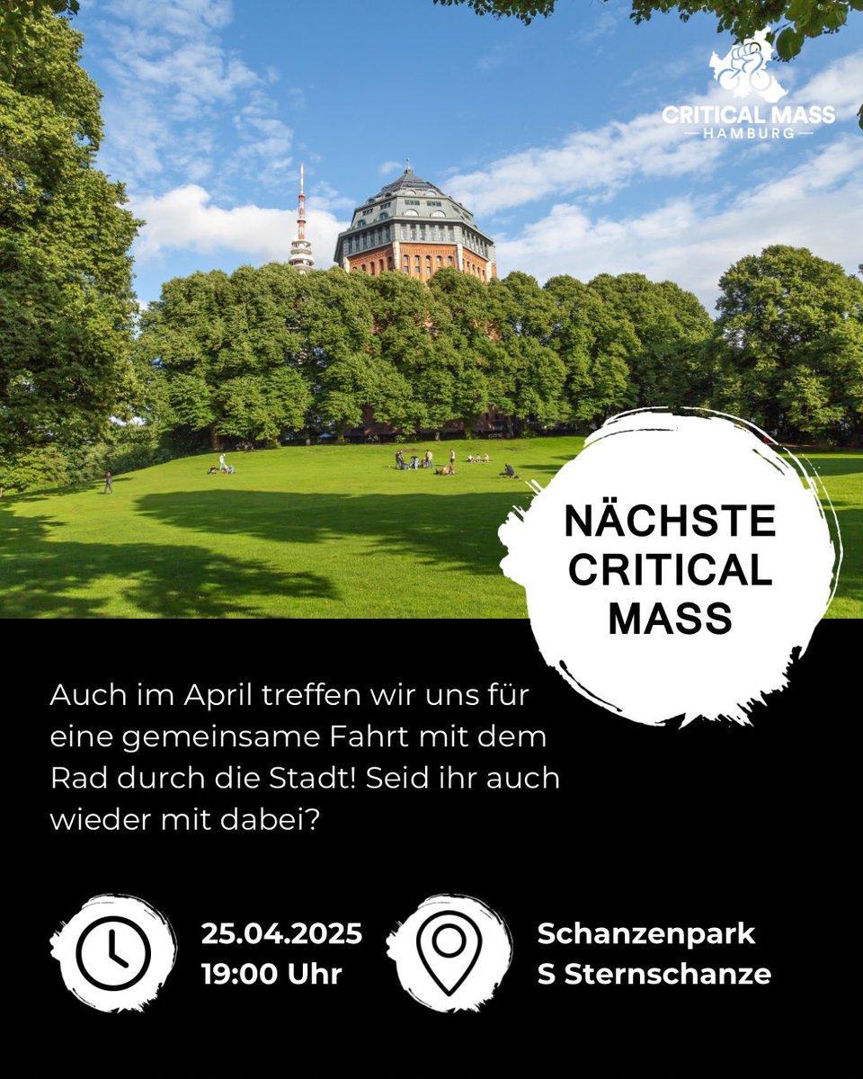 Schön war’s mit euch! Wir sehen uns am 25.04.2025 um 19 Uhr im Schanzenpark wieder! 🚲👍🏻🥳