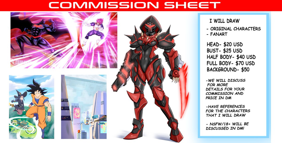 Animayson's tweet image. NEW COMMISSION PRICE SHEET!
Feel free to DM me here if anyone is interested but there are other ways to contact me!
Discord: animaysonz
Email: jacksonamazingwild45@gmail.com
I'll do my best to make an amazing output for your commissions! ✨📷 Retweet to let others know!📷 ✨…
