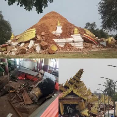 A 7.7M earthquake struck central Myanmar, collapsing at least 25 pagodas, including ancient stupas. Initial reports from Majjhima suggest the real number may be higher. The destruction is massive.

#WhatsHappeningInMyanmar
#Sagaing #HelpMyanmarRecover
#MyanmarEarthquake
