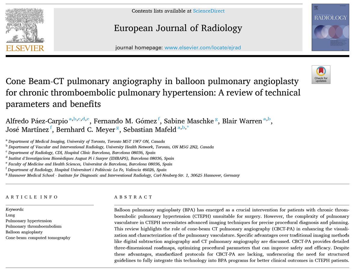 Alfredo Páez-Carpio (@apaezcarpio) on Twitter photo New expert review in @EJRadiology!
A joint effort by teams from Spain, Germany, and Canada explores the technical and clinical value of CBCT-PA in BPA for CTEPH — aiming to guide safe, effective implementation.
Read here: bit.ly/43xEVEy
<a href="/SebastianMafeld/">Sebastian Mafeld</a> <a href="/fermgmez/">fernando gómez</a> New expert review in @EJRadiology!
A joint effort by teams from Spain, Germany, and Canada explores the technical and clinical value of CBCT-PA in BPA for CTEPH — aiming to guide safe, effective implementation.
Read here: bit.ly/43xEVEy
<a href="/SebastianMafeld/">Sebastian Mafeld</a> <a href="/fermgmez/">fernando gómez</a>
