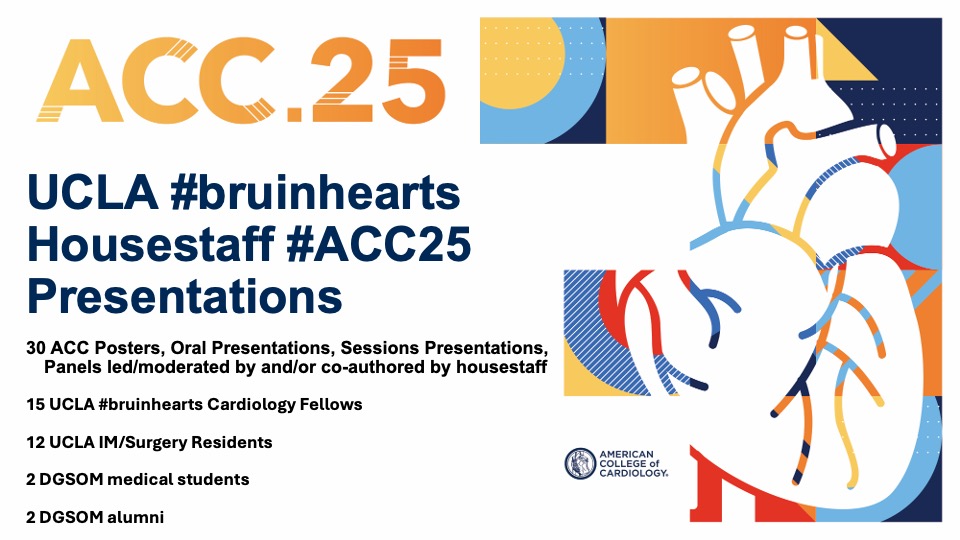 Eric H Yang, MD (@datsunian) on Twitter photo #ACC25 <a href="/ACCinTouch/">American College of Cardiology</a> <a href="/CaliforniaACC/">California ACC</a> showcase of our amazing <a href="/UCLAHealth/">UCLA Health</a> <a href="/DOM_UCLA/">Department of Medicine at UCLA Health</a> #bruinhearts presentations!
*30 Posters, Presentations, Sessions/Panels led by housestaff
*15 <a href="/uclaCVfellows/">UCLA Cardiology Fellowship</a>
*12 <a href="/uclaimchiefs/">UCLA Internal Medicine Chief Residents</a> /surgery residents
*4 <a href="/dgsomucla/">David Geffen School of Medicine at UCLA</a> students/alumni
🙏 to mentors 1/🧵 #ACC25 <a href="/ACCinTouch/">American College of Cardiology</a> <a href="/CaliforniaACC/">California ACC</a> showcase of our amazing <a href="/UCLAHealth/">UCLA Health</a> <a href="/DOM_UCLA/">Department of Medicine at UCLA Health</a> #bruinhearts presentations!
*30 Posters, Presentations, Sessions/Panels led by housestaff
*15 <a href="/uclaCVfellows/">UCLA Cardiology Fellowship</a>
*12 <a href="/uclaimchiefs/">UCLA Internal Medicine Chief Residents</a> /surgery residents
*4 <a href="/dgsomucla/">David Geffen School of Medicine at UCLA</a> students/alumni
🙏 to mentors 1/🧵