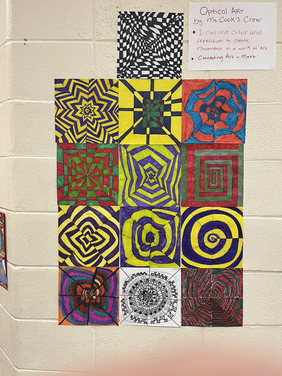 Sanchez grade 4 students create optical art. Connecting art and math. #WeAreCrew #SanchezUACrew #BetterTogether. <a href="/urbanleaderEv/">Evelyn Overton</a> <a href="/msanchez_crew/">Maria Sanchez School</a> <a href="/Ms_Zanghi/">Jess Zanghi</a> <a href="/HPSArtsWellness/">HPSArts&Wellness</a>