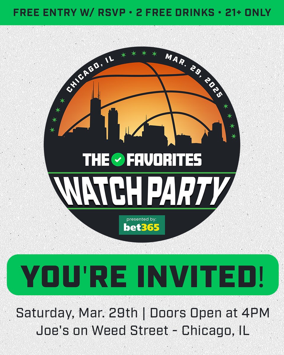 Action Network (@actionnetworkhq) on Twitter photo Your best bet for Saturday, Chicago? Joe’s on Weed Street.
Pull up to <a href="/TheFavoritesPod/">The Favorites Podcast</a> Elite 8 Watch Party TODAY! Hang w/ <a href="/chadmillman/">chad millman</a>, <a href="/SimonHunterNFL/">Simon Hunter</a>, <a href="/Stuckey2/">Stuckey</a> & <a href="/2ndChancePoints/">Jim Root</a>.
🎙️ Live show
🍻 2 free drinks w/ RSVP
🕐 Starts at 4PM
RSVP now 👉 bit.ly/FAVORITESWATCH… Your best bet for Saturday, Chicago? Joe’s on Weed Street.
Pull up to <a href="/TheFavoritesPod/">The Favorites Podcast</a> Elite 8 Watch Party TODAY! Hang w/ <a href="/chadmillman/">chad millman</a>, <a href="/SimonHunterNFL/">Simon Hunter</a>, <a href="/Stuckey2/">Stuckey</a> & <a href="/2ndChancePoints/">Jim Root</a>.
🎙️ Live show
🍻 2 free drinks w/ RSVP
🕐 Starts at 4PM
RSVP now 👉 bit.ly/FAVORITESWATCH…