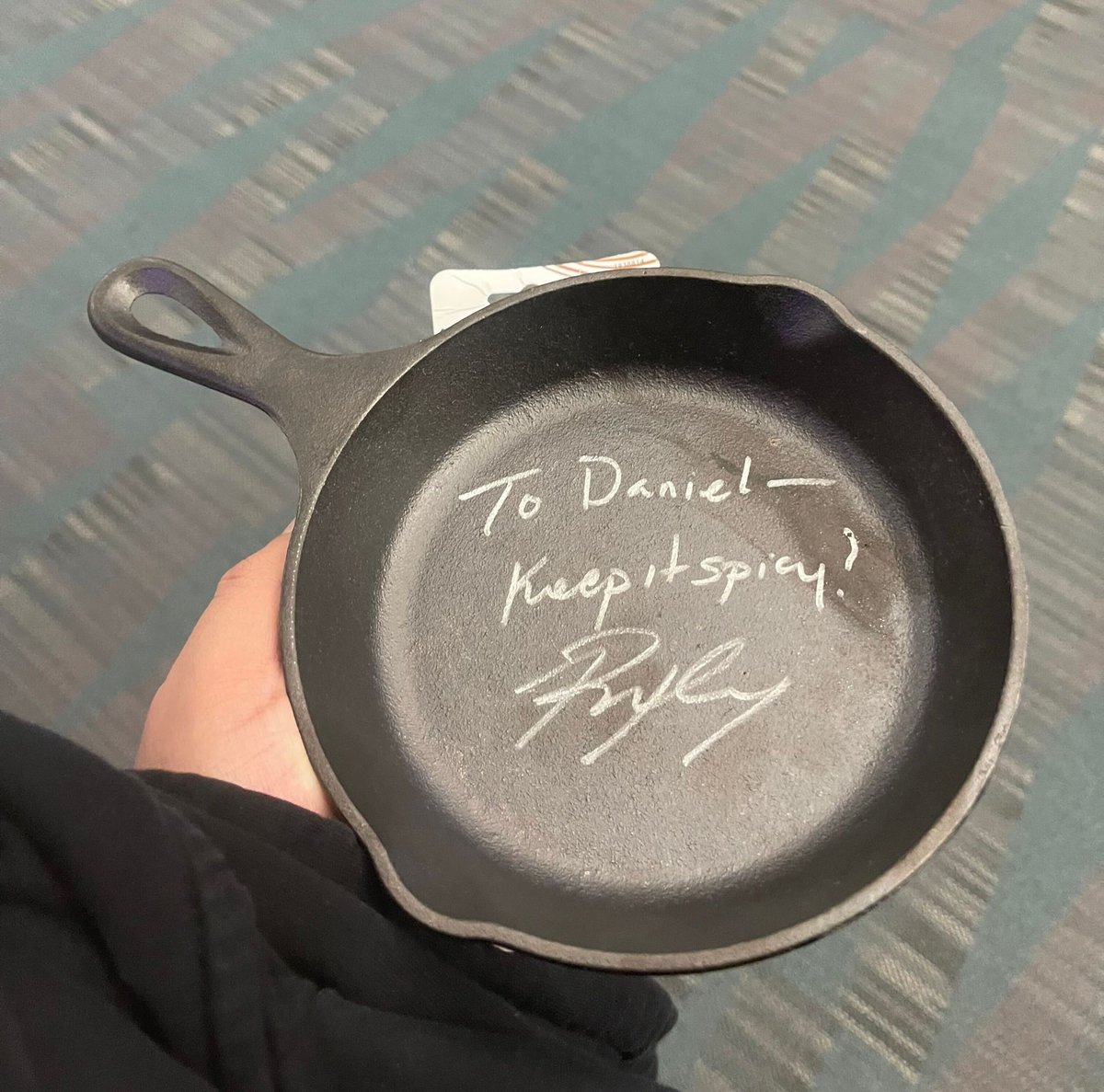 So much magic happens at AWP! Our InteR/e/views Editor <a href="/_iloveyoudaniel/">Daniel 🌆🌺</a>
asked <a href="/rgay/">roxane gay</a> to sign a skillet! And she did! Skillet pictured below: 

"To Daniel—
    Keep it spicy!
       Roxane Gay"