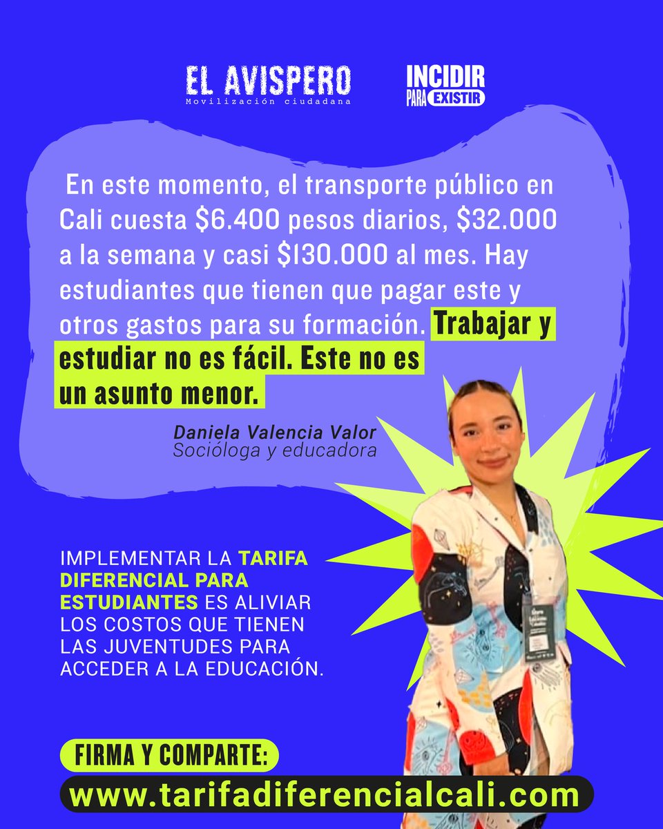 La juventud no debería tener que elegir entre pagar el transporte o cubrir otros gastos básicos, especialmente cuando muchos también deben costear su matrícula. 💪🚌 Un verdadero acceso a la educación incluye una tarifa diferencial para estudiantes. ¡Firma y comparte para que
