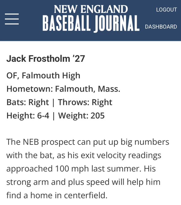 Thank you <a href="/NE_Baseball/">NE Baseball Journal</a> for the write up. Excited for a great season ahead!