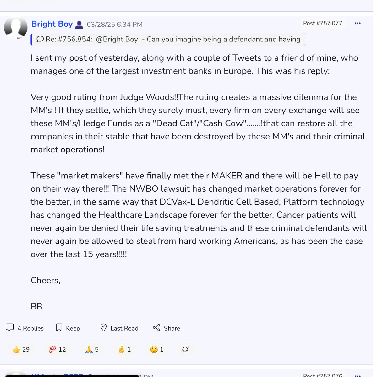 The news already hit Bloomberg Law, it  just make's sense that we see news in the financial press in the next few days $NWBO. All we need is a little press!  Thanks for sharing BB!🤟😎