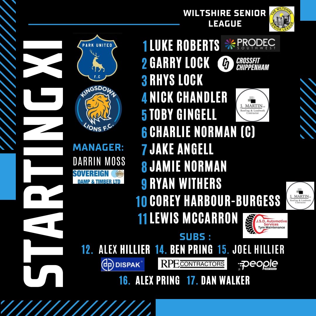 Here’s how we lineup for today’s game at home to @Kingsdownlions.

Last weeks match winner makes his first start since returning to the club and there’s also a debut for Ryan Withers who’s recently joined us from Bassett.

#Parklife 🩵