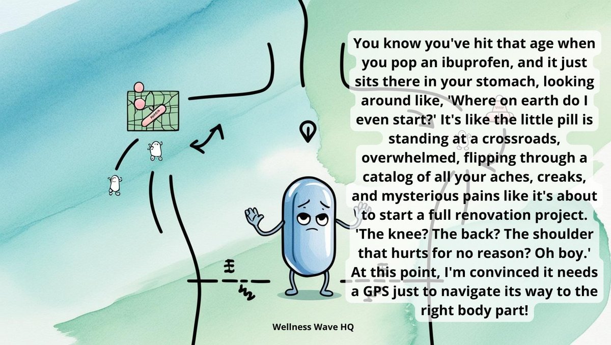 WellnessWave_HQ's tweet image. That ibuprofen is in there like: “Do I help the knee, back, or shoulder first?” 🤯 We need a GPS for meds at this age! #ChronicPainHumor #InvisibleIllness #MidlifeLaughs #FibroLife #WellnessWaveHQ