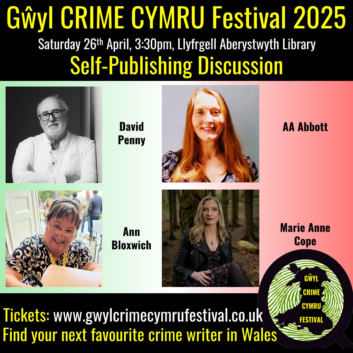 GŵylCrimeCymruFestival (@gwylcrimefest) on Twitter photo Self Publishing - with David Penny, AA Abbott, Ann Bloxwich and Marie Anne Cope.
For full details see gwylcrimecymrufetival.co.uk.
For tickets go to ticketsource.com/whats-on/queen…
<a href="/AAAbbottStories/">A.A.Abbott</a> <a href="/AnnBloxwich/">Ann Bloxwich #SpoonsOfSorrow</a>
#gwylcrimecymrufestival #gŵylcrimecymrufestival #gwylcrimefest #gccf2025 Self Publishing - with David Penny, AA Abbott, Ann Bloxwich and Marie Anne Cope.
For full details see gwylcrimecymrufetival.co.uk.
For tickets go to ticketsource.com/whats-on/queen…
<a href="/AAAbbottStories/">A.A.Abbott</a> <a href="/AnnBloxwich/">Ann Bloxwich #SpoonsOfSorrow</a>
#gwylcrimecymrufestival #gŵylcrimecymrufestival #gwylcrimefest #gccf2025