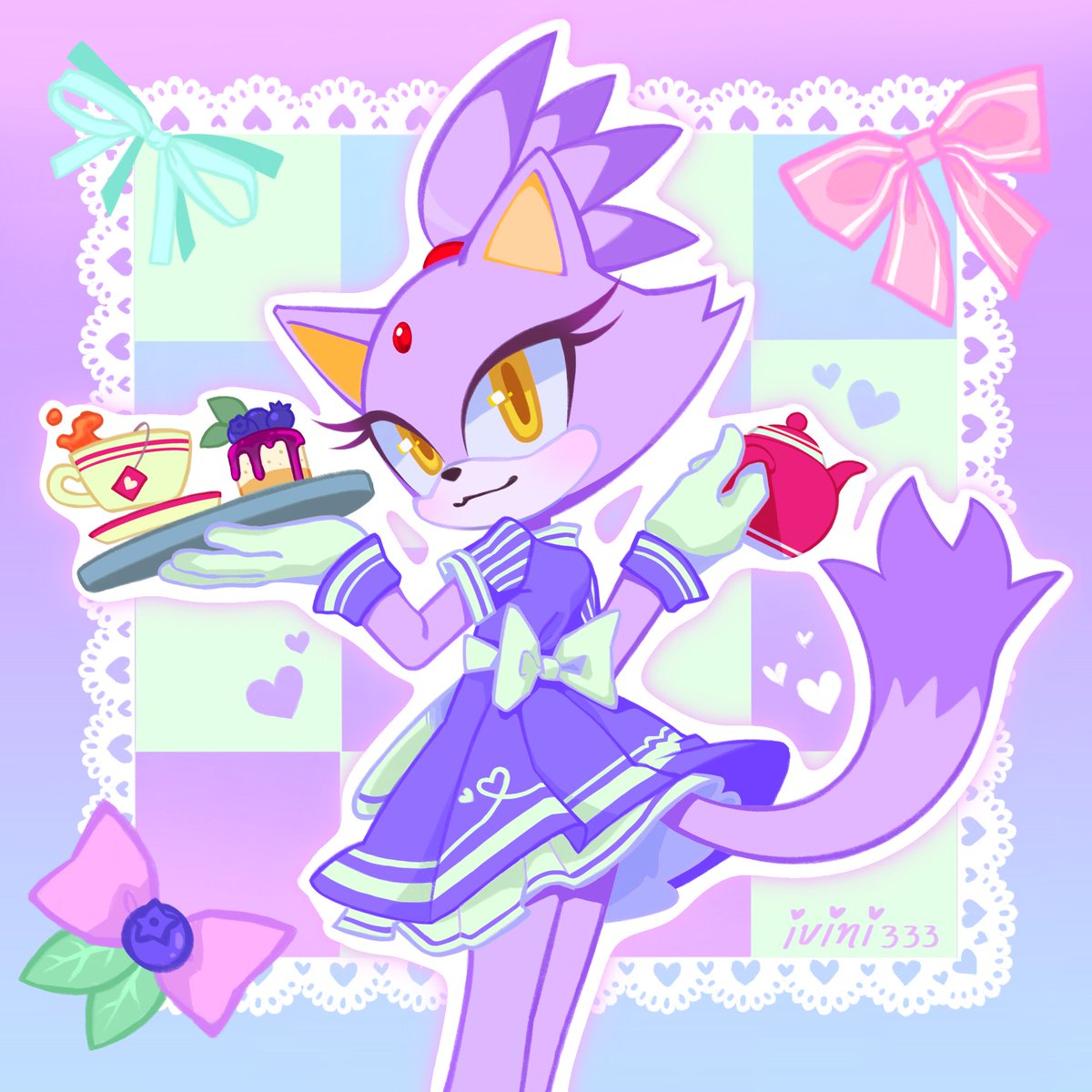 Would you like some tea with that🫐🍮☕ #blazethecat #SonicTheHedgehog