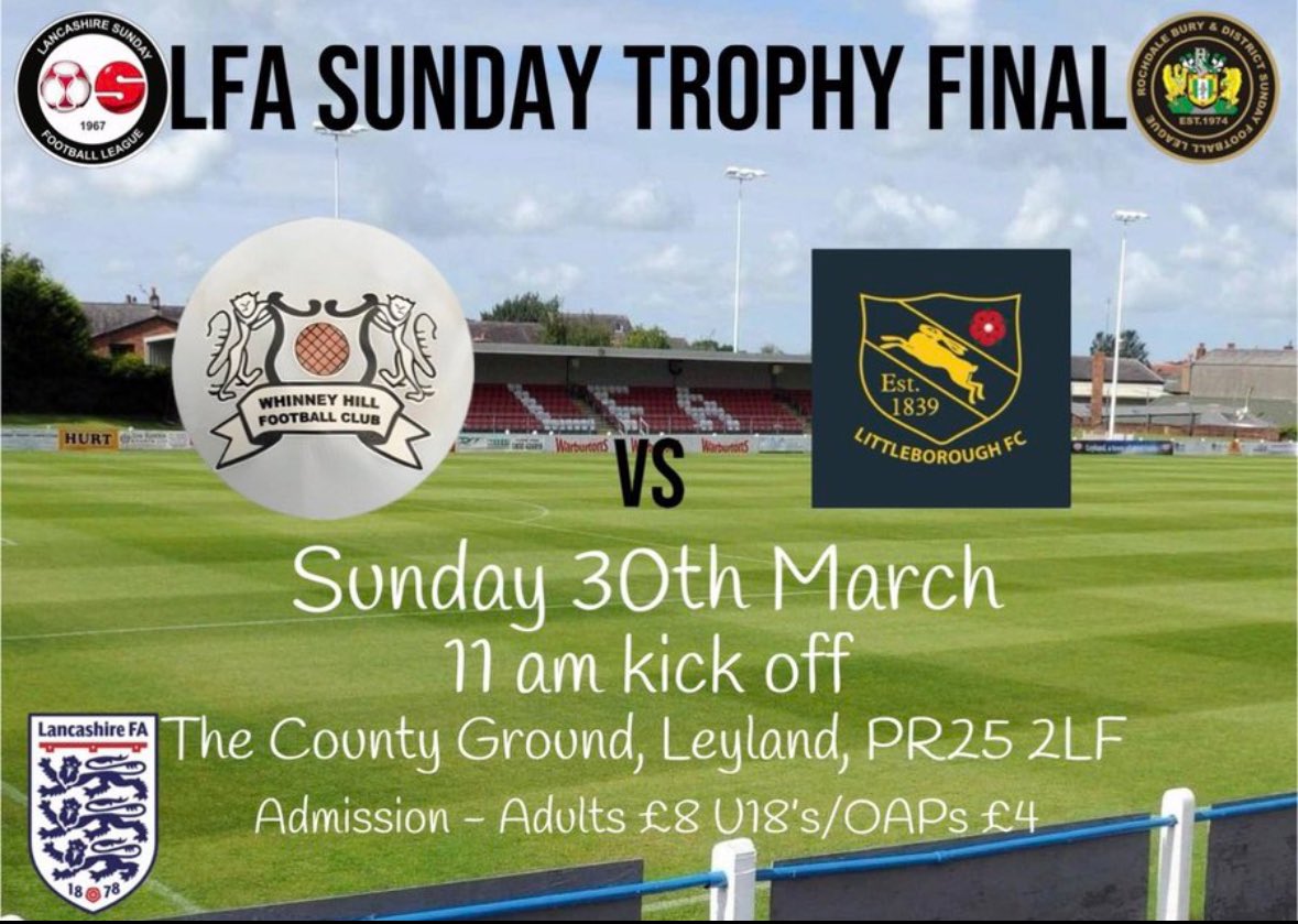 Whinney Hill FC (@whinneyhillfc) on Twitter photo Our Sunday side are in the <a href="/LancashireFA/">Lancashire FA</a> Sunday Trophy Final tomorrow. All support is appreciated to help the lads bring back the trophy
Up the Whinney Our Sunday side are in the <a href="/LancashireFA/">Lancashire FA</a> Sunday Trophy Final tomorrow. All support is appreciated to help the lads bring back the trophy
Up the Whinney