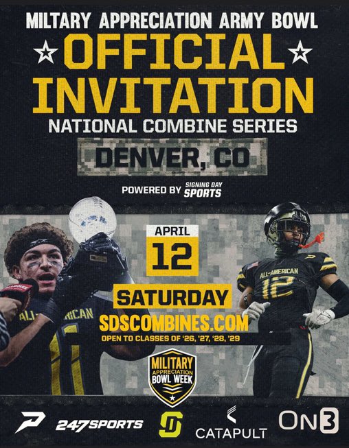 Thanks <a href="/USArmyBowl/">Military Appreciation Bowl Week</a> for the combine invite