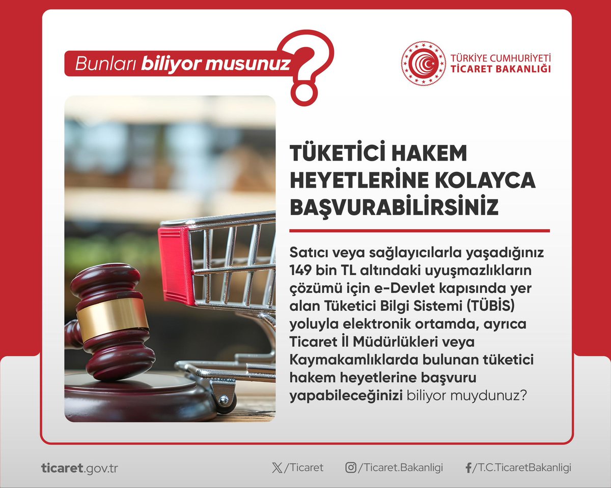 🔴 Bunları biliyor musunuz?

Tüketici Hakem Heyetlerine kolayca başvurabilirsiniz! ⚖️📱💻