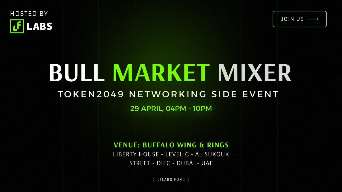 🚀 Join Us at the Bull Market Mixer - Token2049 Networking Side Event 

Get ready for an exclusive evening of high value networking at Bull Market Mixer a Side Event of #Token2049 ! 

Get the chance to Connect, Collaborate &amp; Celebrate with top industry leaders, investors and