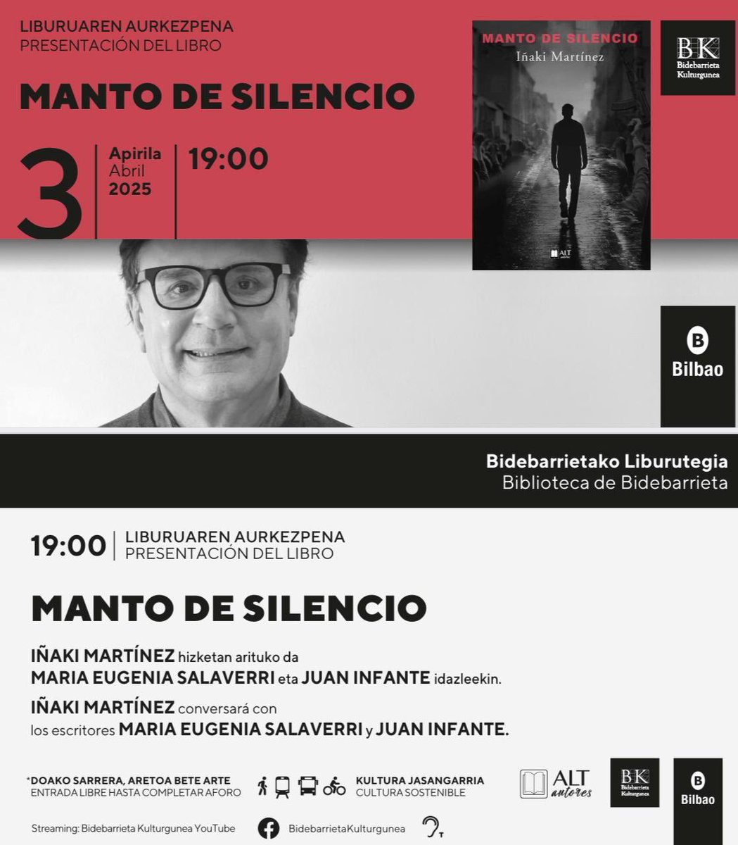 Hoy en <a href="/elcorreo_com/">El Correo</a>  entrevista a Iñaki Martínez  con motivo de la presentación del libro “Manto de silecncio”, el próximo jueves, 3 de abril en la Biblioteca Bidebarrieta de Bilbao. 

📍 elcorreo.com/politica/esper…