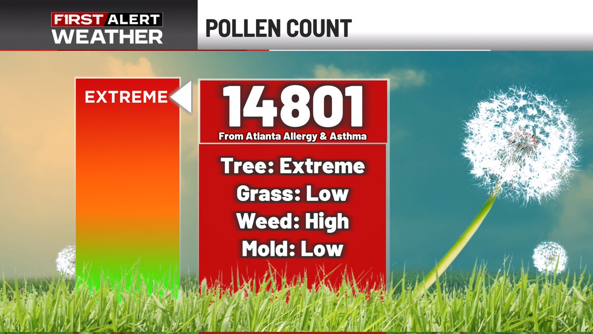 Cjacobazzi_wx's tweet image. The highest pollen count since we&apos;ve begun taking record recorded today-- and by a landslide. The pollen count is 14801, shattering the record of 9,368 in March 2012. @ATLNewsFirst