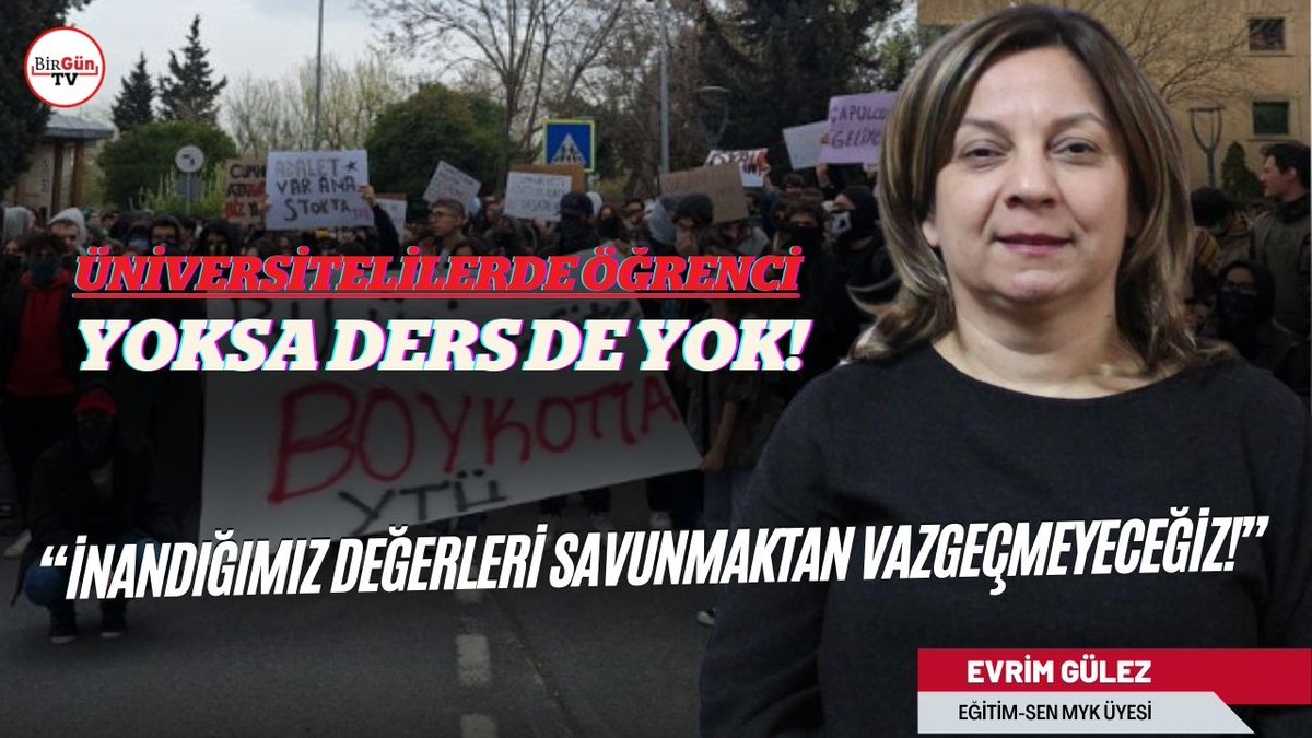 🔴 YILGINLIK YOK DİRENİŞ VAR

📌 Öğrencilerin boykot eylemlerine destek vermek için iş bırakan Eğitim-Sen MYK üyelerine 2 hafta ev hapsi verildi. 

📢 "Tavrımız çok net, biz aldığımız kararın arkasındayız, öğrencilerin yanında olmaya devam edeceğiz..."
📢 " Tüzüğümüz
