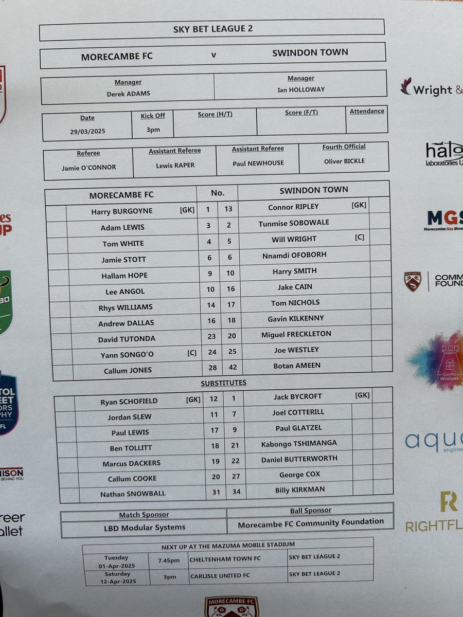 Derek Quinn (@derekquinncomm) on Twitter photo Today’s teams at the Mazuma for <a href="/MorecambeFC/">Morecambe FC</a> - I’ve been doing this a long time now but can’t think of many more important single games for the Shrimps. <a href="/BBCLancsSport/">BBC Sport Lancashire</a> Today’s teams at the Mazuma for <a href="/MorecambeFC/">Morecambe FC</a> - I’ve been doing this a long time now but can’t think of many more important single games for the Shrimps. <a href="/BBCLancsSport/">BBC Sport Lancashire</a>
