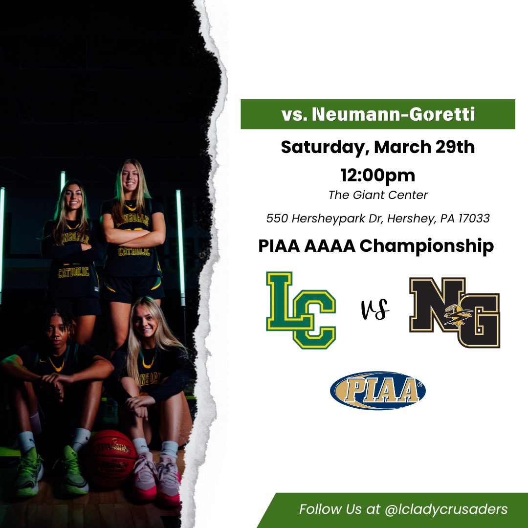 CHAMPIONSHIP GAMEDAY!!! Your Lady Crusaders head to the Giant Center at 12pm to take on PCL rival Neumann-Goretti in the PIAA 4A Championship #WeAreLC #championsbreedchampions