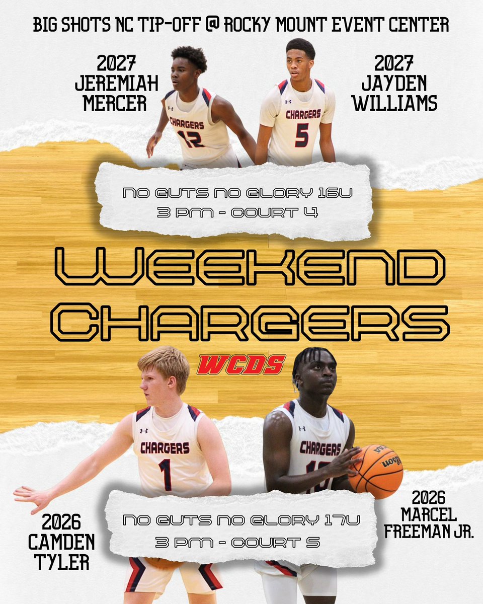 WCDS Basketball (@wcdsbasketball) on Twitter photo We have a few Chargers in action this weekend as the AAU season gets underway:
<a href="/JeremiahMe34170/">jeremiah mercer</a> and <a href="/jay_wi11/">Jayden Williams</a> with <a href="/ng_ngbasketball/">No Guts No Glory Basketball</a> 16U
<a href="/camden__tyler/">Camden Tyler</a> and <a href="/MarcelfreemanJr/">Marcel</a> with <a href="/ng_ngbasketball/">No Guts No Glory Basketball</a> 17U
#SummerChargers We have a few Chargers in action this weekend as the AAU season gets underway:
<a href="/JeremiahMe34170/">jeremiah mercer</a> and <a href="/jay_wi11/">Jayden Williams</a> with <a href="/ng_ngbasketball/">No Guts No Glory Basketball</a> 16U
<a href="/camden__tyler/">Camden Tyler</a> and <a href="/MarcelfreemanJr/">Marcel</a> with <a href="/ng_ngbasketball/">No Guts No Glory Basketball</a> 17U
#SummerChargers