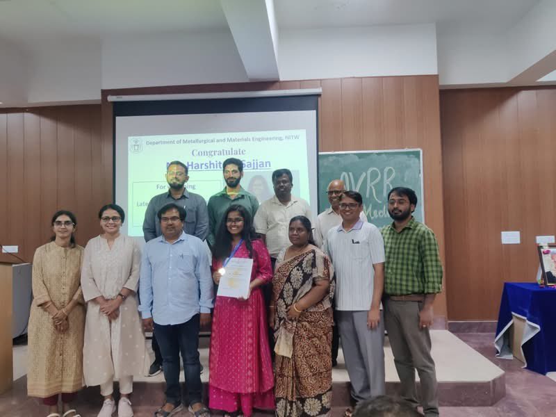 warangal_nit's tweet photo. Department of MMED awarded the Prof. A. V. Ramana Rao Gold Medal to Ms. Harshita R Sajjan for her outstanding all-round performance.

#NITWarangal #MMED #GoldMedal #AcademicExcellence #AlumniConnect https://t.co/EmYkoUkU7G