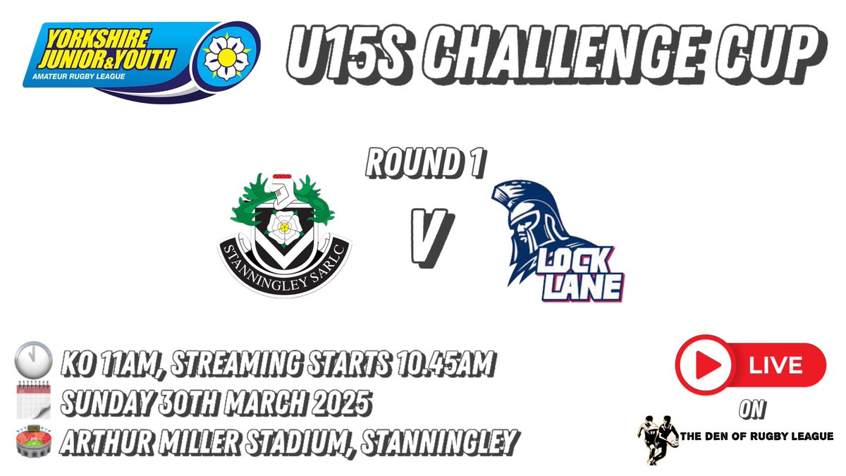 Stanningley Rugby Club (@stanningleyrlc) on Twitter photo Big thankyou to <a href="/RHunterPaul/">Robbie Hunter-Paul</a> & <a href="/XtraMileMktg/">Xtra Mile Marketing</a> who are sponsoring this weekends U15s boys home game.
🏆Challenge Cup, Rd 1
🗓️Sunday 30th March 2025
🏟️Arthur Miller Stadium
⏰11.00am KO
Get down and support the boys. Or watch live on The Den of Rugby League
youtube.com/live/t5hYmwo2X… Big thankyou to <a href="/RHunterPaul/">Robbie Hunter-Paul</a> & <a href="/XtraMileMktg/">Xtra Mile Marketing</a> who are sponsoring this weekends U15s boys home game.
🏆Challenge Cup, Rd 1
🗓️Sunday 30th March 2025
🏟️Arthur Miller Stadium
⏰11.00am KO
Get down and support the boys. Or watch live on The Den of Rugby League
youtube.com/live/t5hYmwo2X…