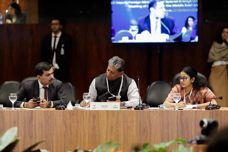 MEAIndia's tweet photo. The BRICS meeting of Deputy Foreign Ministers & Special Envoys on the Middle East and North Africa was held on 27-28 March 2025 in Brasilia.

Leading the Indian delegation,  @AmbSKReddy stressed the importance of dialogue & diplomacy for peace and stability in the region. 

The meeting concluded with adoption of the Joint Statement.