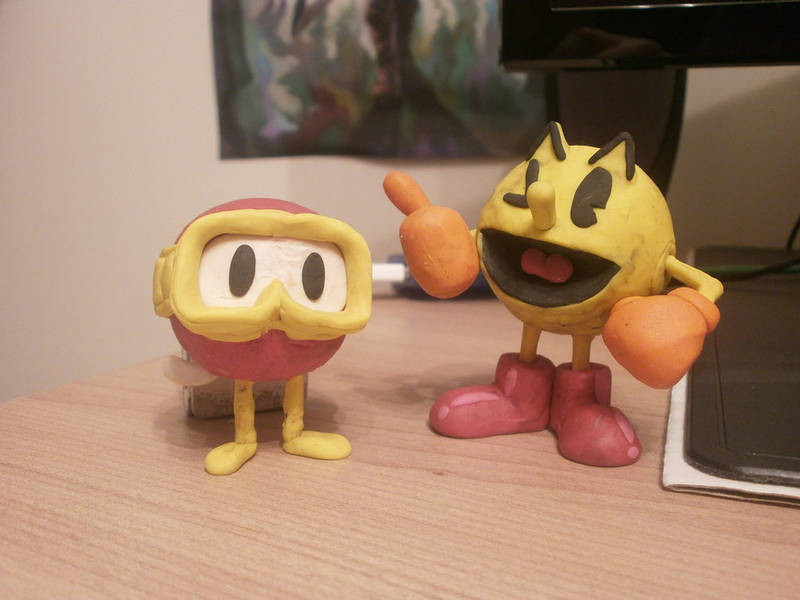 FierceCosmicArt's tweet image. Pac-Man and Pooka Clay Models (Made in 2015) #Pacman #pooka #digdug #game #gaming #fanart #sculpture