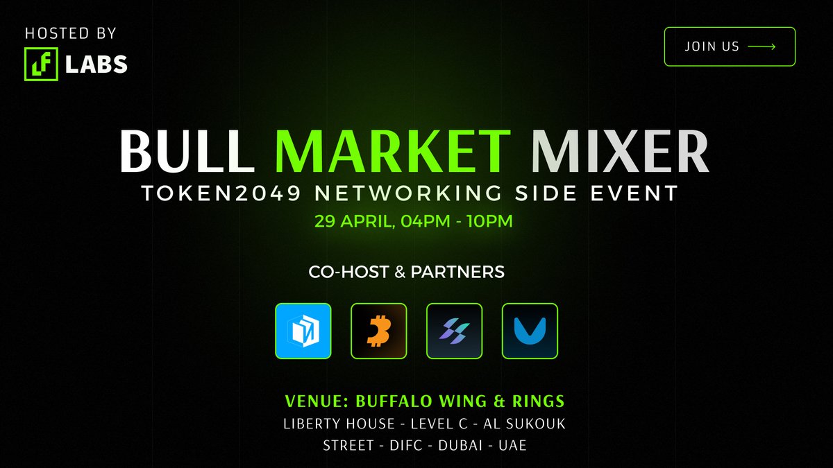 LF Labs (@lf_labsfund) on Twitter photo Bull Market Mixer - Dubai 2025
Expanding Ecosystem in UAE!
Meet Our Co-Host - <a href="/Neuton_Pro/">NEUTON</a>
Media Partners - <a href="/BitcoinWorldN/">Bitcoin World News</a> <a href="/TonDailyN/">Ton Daily News</a> <a href="/SolanaDailyN/">Solana News</a>
📅 Event Details:
📅 Date: April 29, 2025
⏰ Time: 4:00 PM – 10:00 PM
📍 Venue: Buffalo Wings & Rings, Liberty House, Level C, Al Bull Market Mixer - Dubai 2025
Expanding Ecosystem in UAE!
Meet Our Co-Host - <a href="/Neuton_Pro/">NEUTON</a>
Media Partners - <a href="/BitcoinWorldN/">Bitcoin World News</a> <a href="/TonDailyN/">Ton Daily News</a> <a href="/SolanaDailyN/">Solana News</a>
📅 Event Details:
📅 Date: April 29, 2025
⏰ Time: 4:00 PM – 10:00 PM
📍 Venue: Buffalo Wings & Rings, Liberty House, Level C, Al