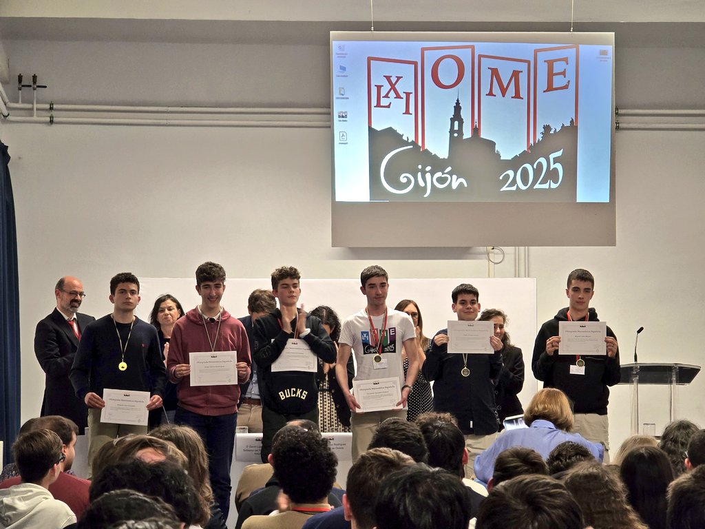 OMErsme's tweet image. Medallas de oro de la LXI Olimpiada Matemática Española @OMErsme @RealSocMatEsp
6º Miguel Cores (Galicia)
5º Pablo Arroyo (Comunidad de Madrid)
4º Fernando González (Castilla y León)
3º Diego Alonso (Castilla y León)
2º Pablo Freire (Galicia)
1º Antonio Laso (Comunidad de Madrid)