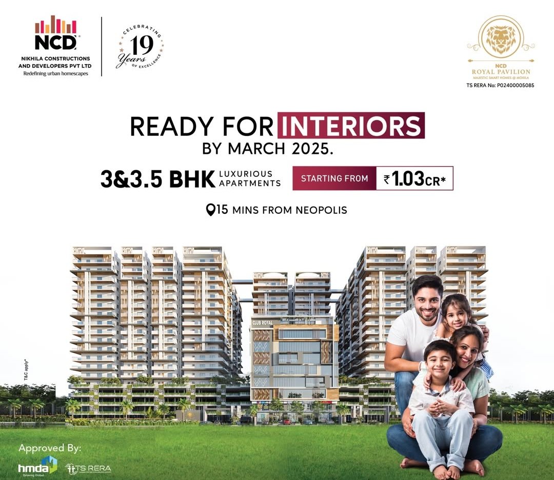 HydUrbanRealty's tweet image. NCD Royal Pavilion #Kollur , an exquisite residential haven nestled in the heart of #Mokila, where grandeur meets serenity. Spread across 6 acres of meticulously landscaped grounds, this gated apartment community stands as an epitome of luxury and comfort. Explore to know why…